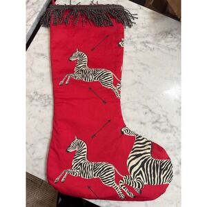 Scalamandre Zebras Christmas Stocking Red Cotton Bullion Fringe Safari Decor 23i